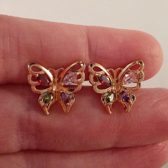 Jewelry - 18K Yellow Gold Filled Butterfly Marquise Red Diamond Zircon Stud Earrings Gift